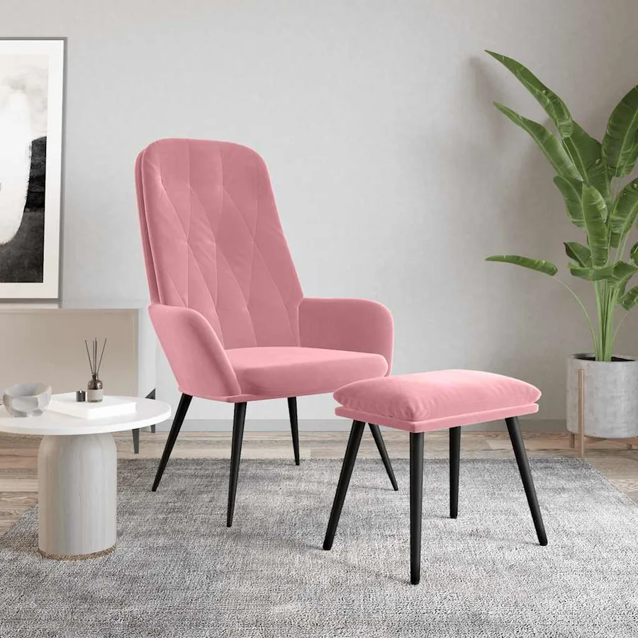 Chaise de relaxation avec repose-pied Rose Velours