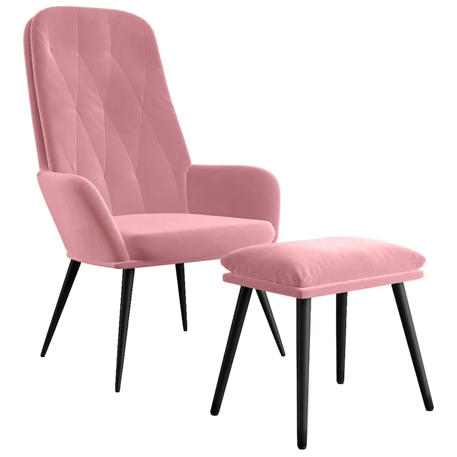 Chaise de relaxation avec repose-pied Rose Velours - 2