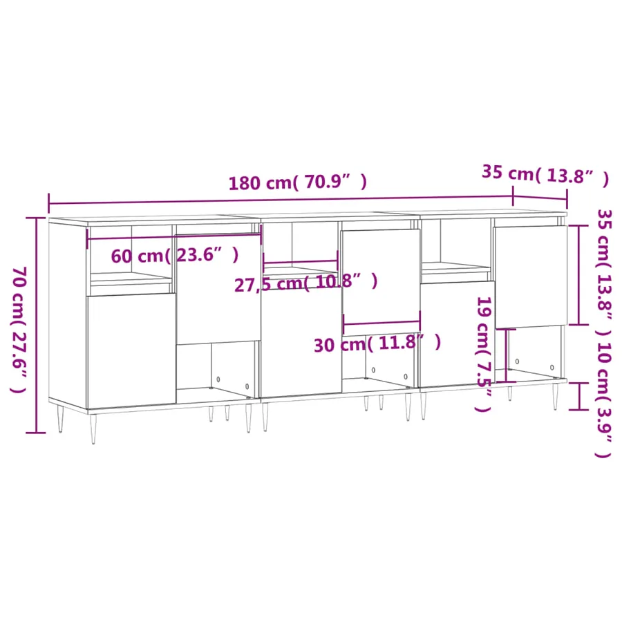 Buffets 3 pcs Chêne sonoma Bois d'ingénierie - 11