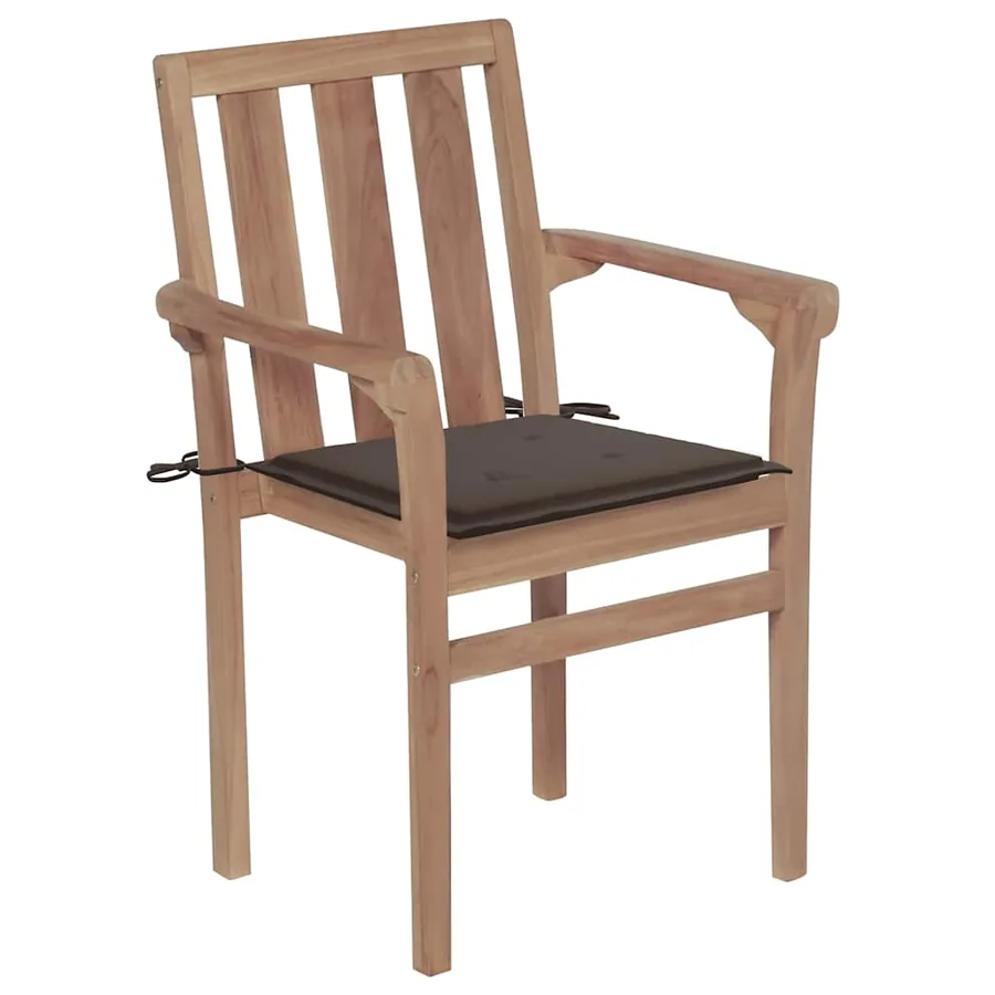 Chaises de jardin lot de 2 et coussins taupe Bois teck massif - 2