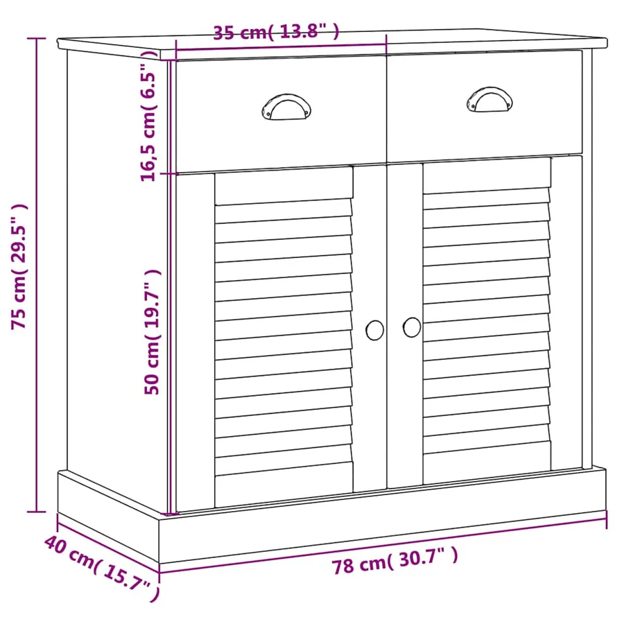 Buffet avec tiroirs VIGO 78x40x75 cm blanc bois massif de pin - 9