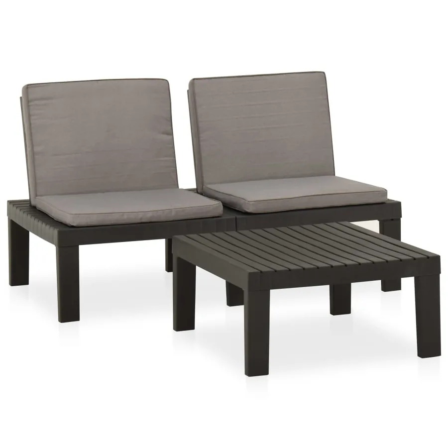 Salon de jardin 2 pcs avec coussins Plastique Gris - 2