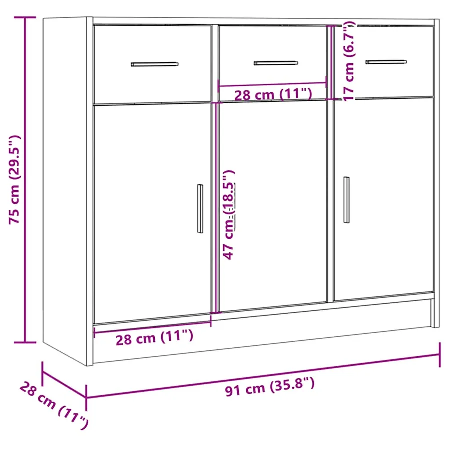 Buffet chêne sonoma 91x28x75 cm bois d'ingénierie - 10