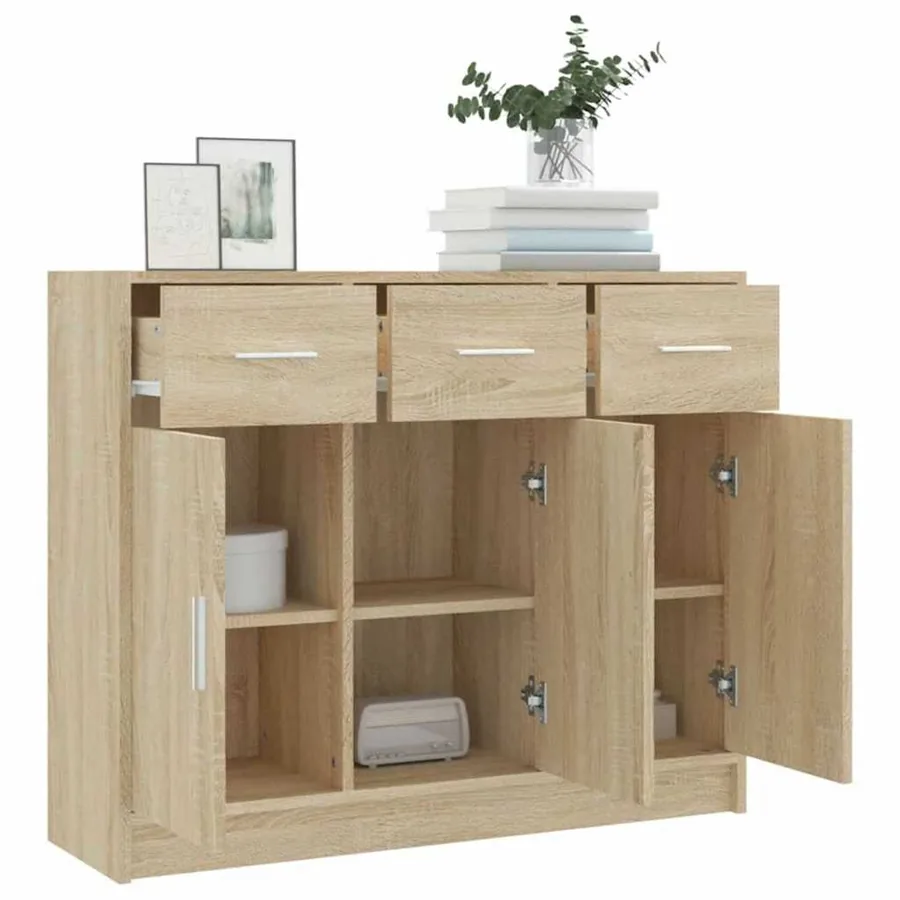 Buffet chêne sonoma 91x28x75 cm bois d'ingénierie - 4
