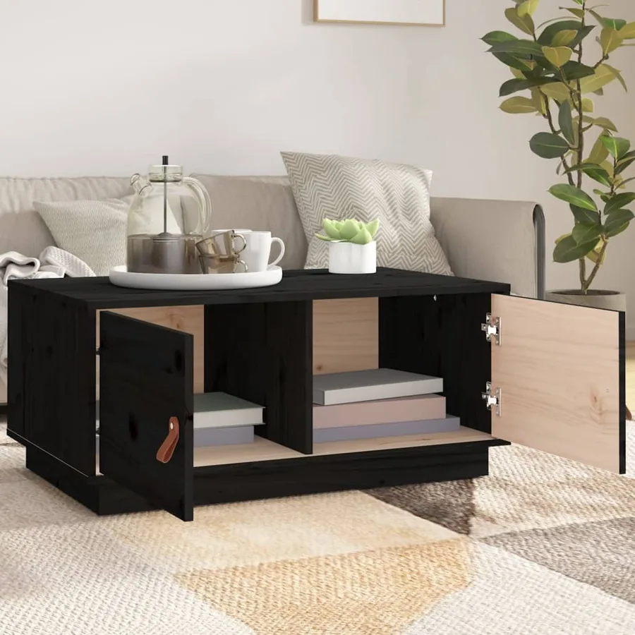 Table basse Noir 80x50x35 cm Bois massif de pin - 3