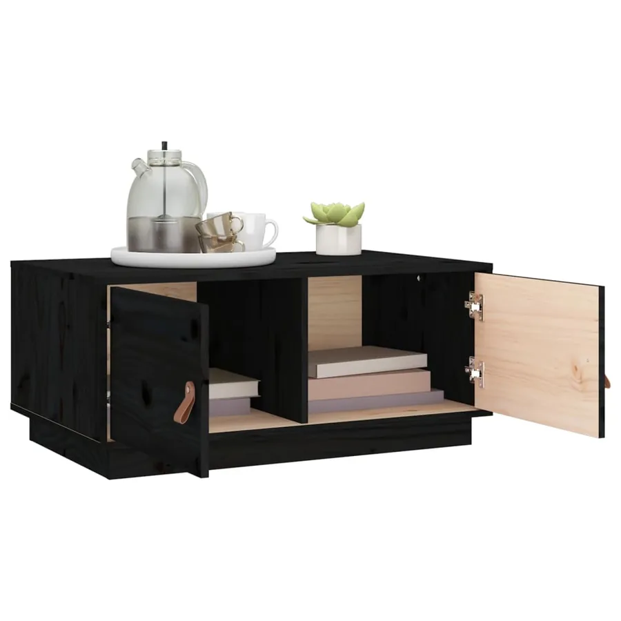 Table basse Noir 80x50x35 cm Bois massif de pin - 5