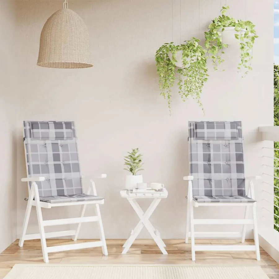 Coussins de chaise à dossier haut lot de 2 carreaux gris