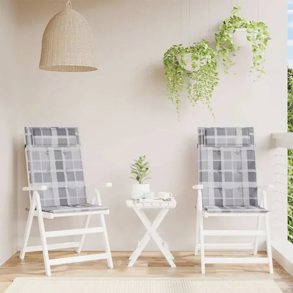 Coussins de chaise à dossier haut lot de 2 carreaux gris