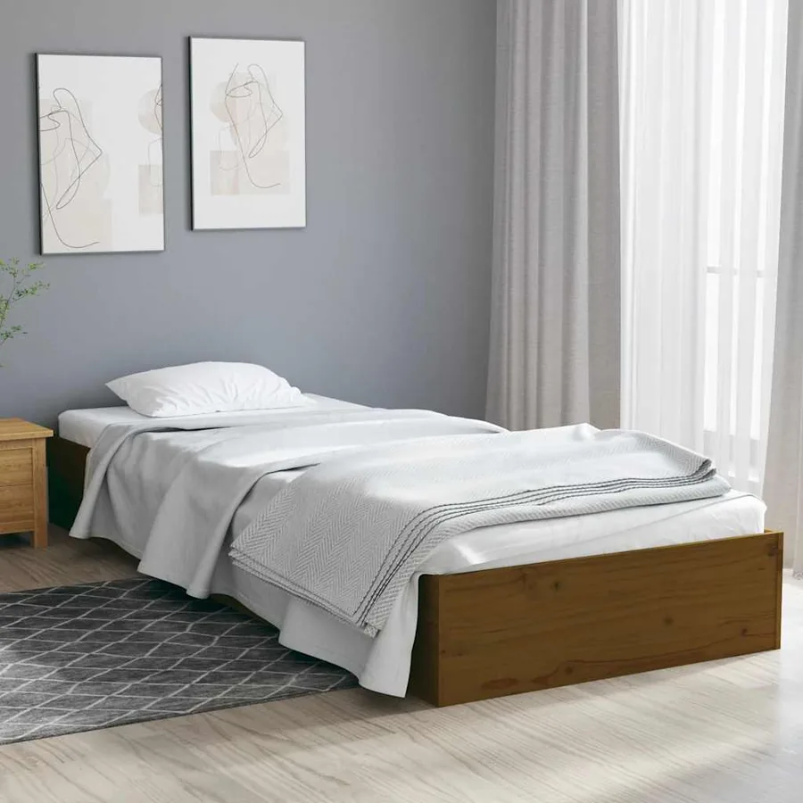Cadre de lit sans matelas marron miel bois massif 75x190 cm