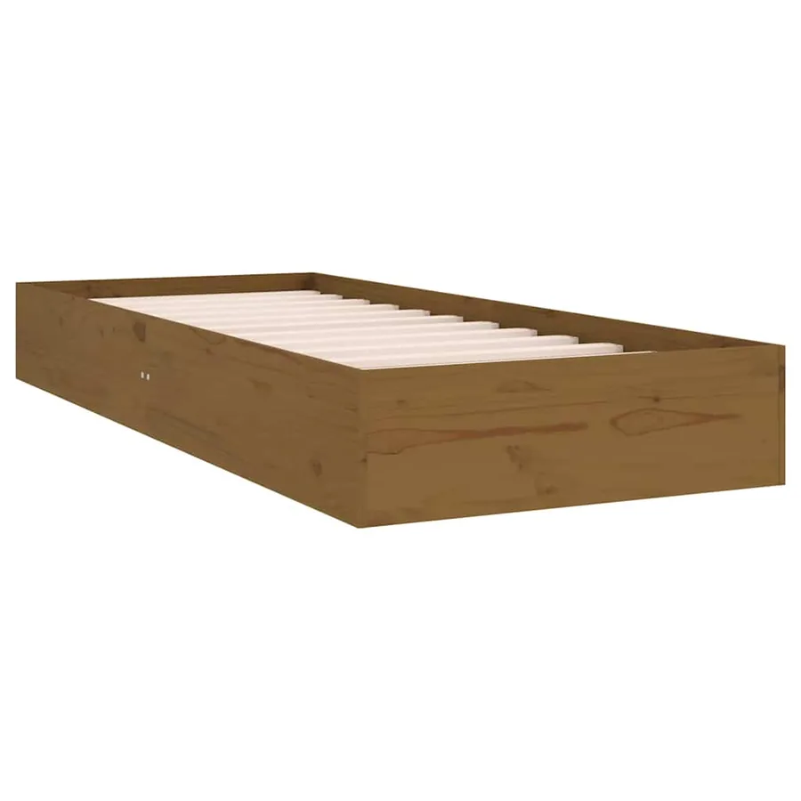Cadre de lit sans matelas marron miel bois massif 75x190 cm - 3