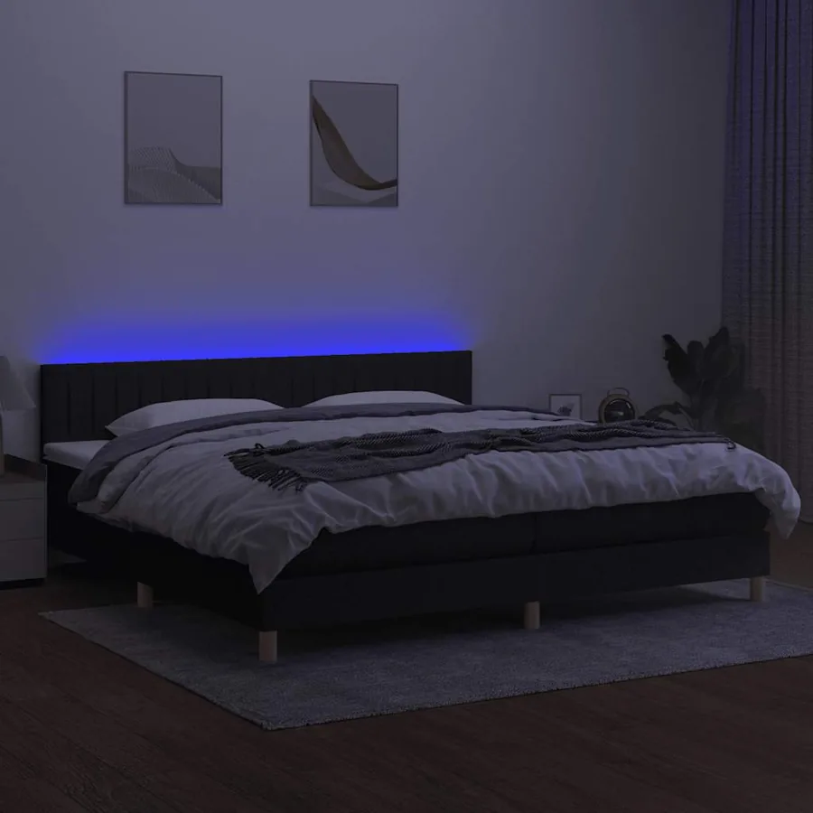Sommier à lattes de lit et matelas et LED Noir 200x200 cm Tissu - 3