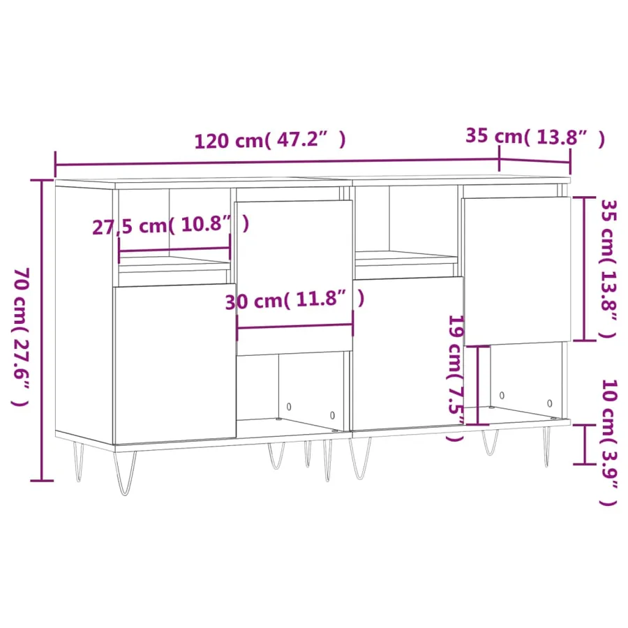 Buffets 2 pcs blanc bois d'ingénierie - 11