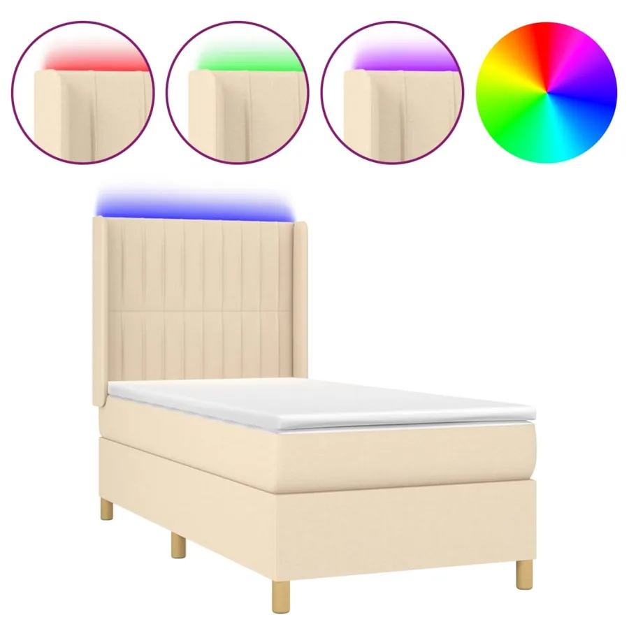 Sommier à lattes de lit matelas et LED Crème 90x200 cm Tissu - 2