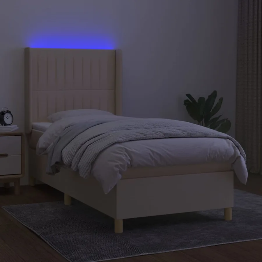 Sommier à lattes de lit matelas et LED Crème 90x200 cm Tissu - 3
