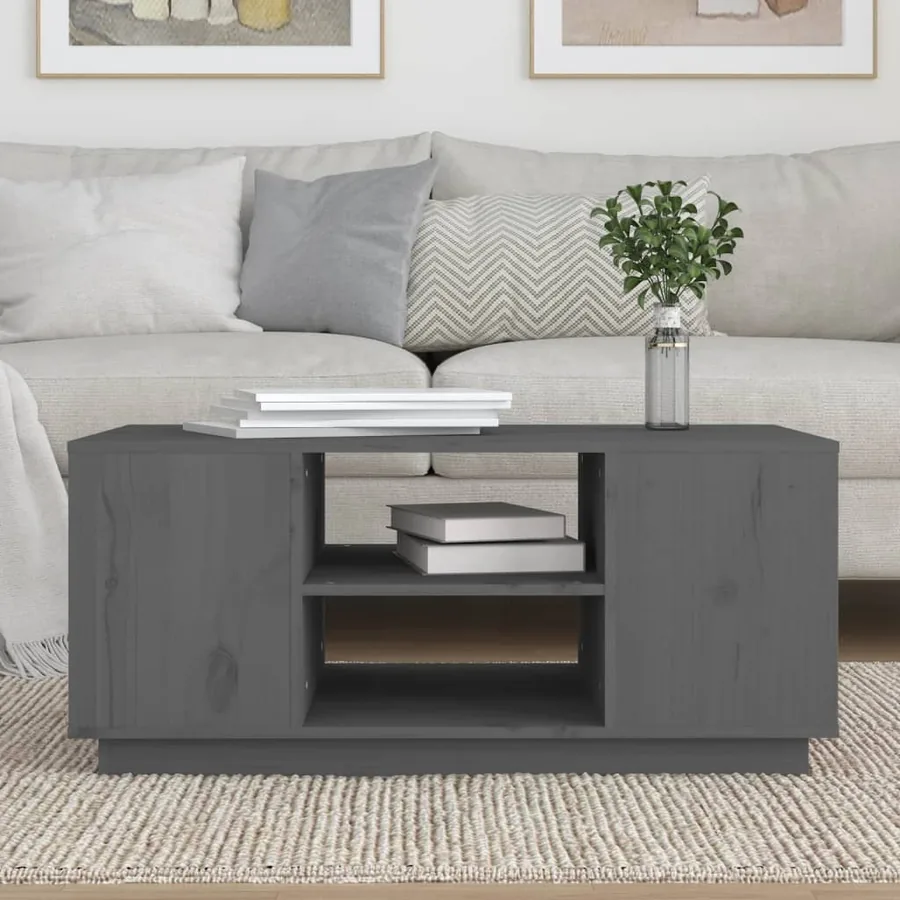 Table basse Gris 90x49x40,5 cm Bois massif de pin - 3