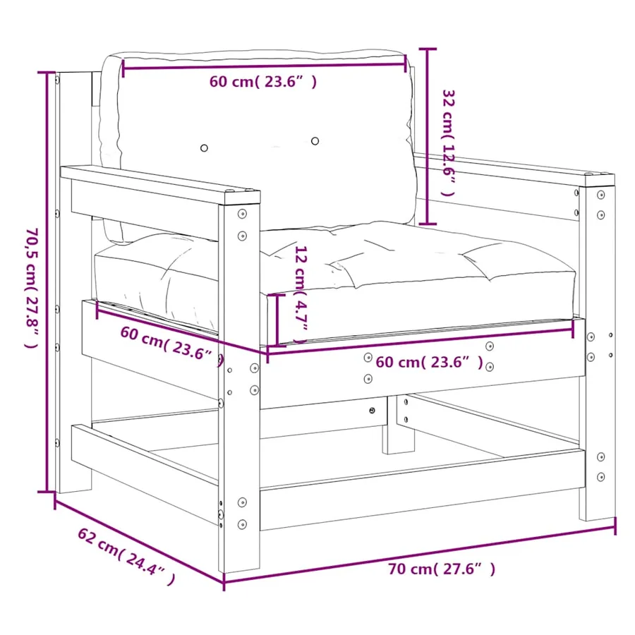 Chaises de jardin avec coussins lot de 2 bois de pin imprégné - 9