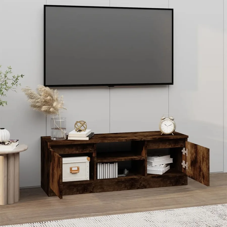 Meuble TV avec porte Chêne fumé 102x30x36 cm - 3
