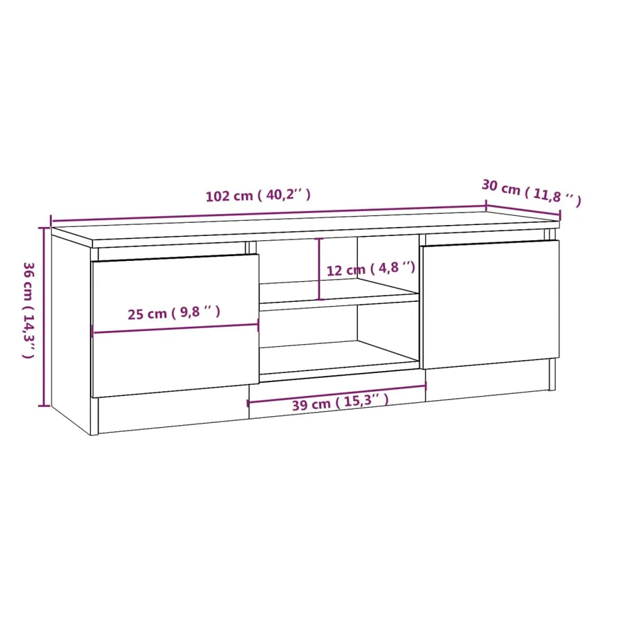 Meuble TV avec porte Chêne fumé 102x30x36 cm - 9