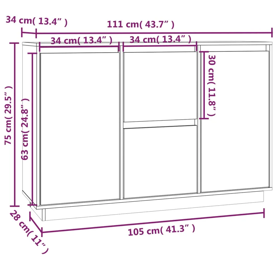 Buffet Gris 111x34x75 cm Bois massif de pin - 10