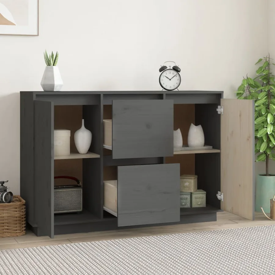 Buffet Gris 111x34x75 cm Bois massif de pin - 3