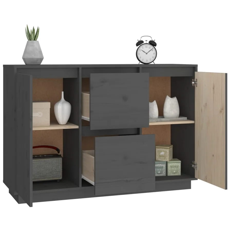 Buffet Gris 111x34x75 cm Bois massif de pin - 5
