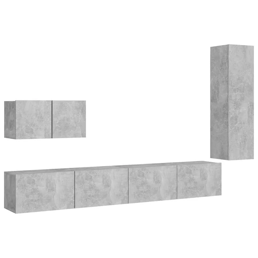 Ensemble de meubles TV 4 pcs Gris béton Bois d'ingénierie - 2