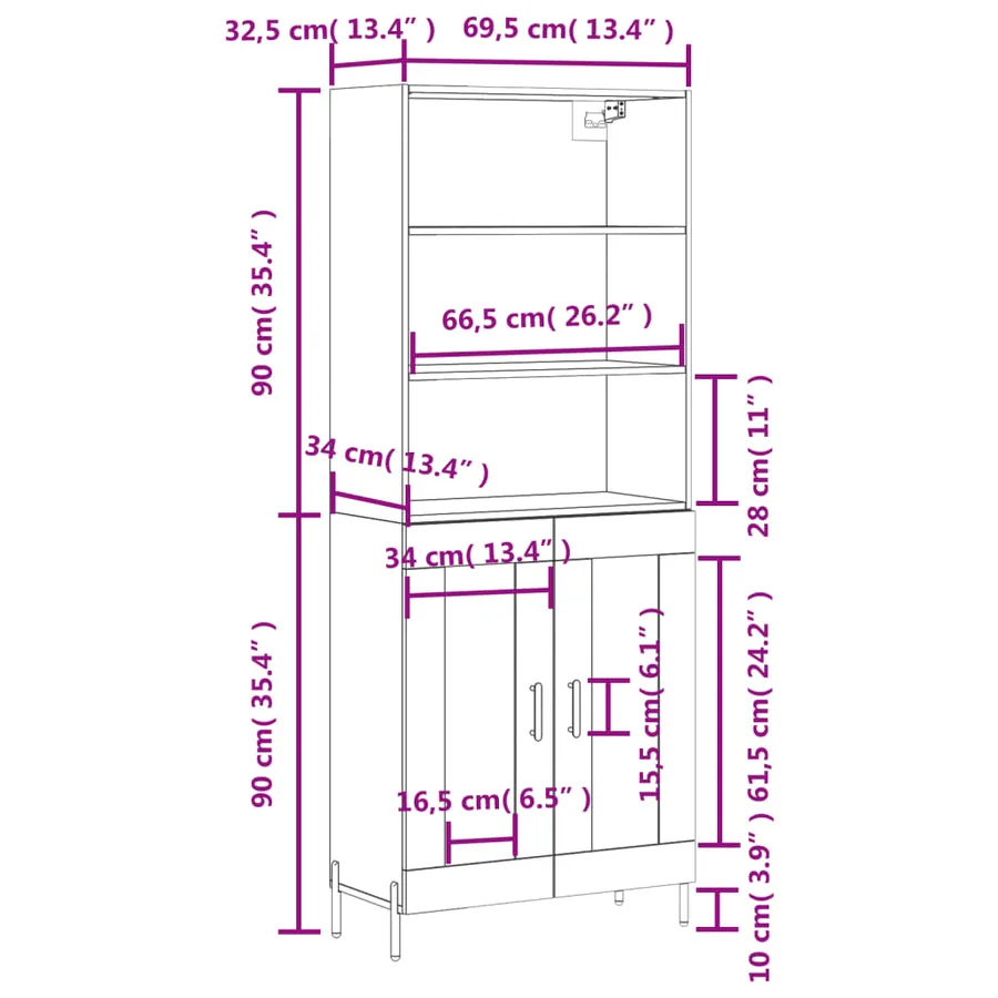 Buffet haut Blanc 69,5x34x180 cm Bois d'ingénierie - 13