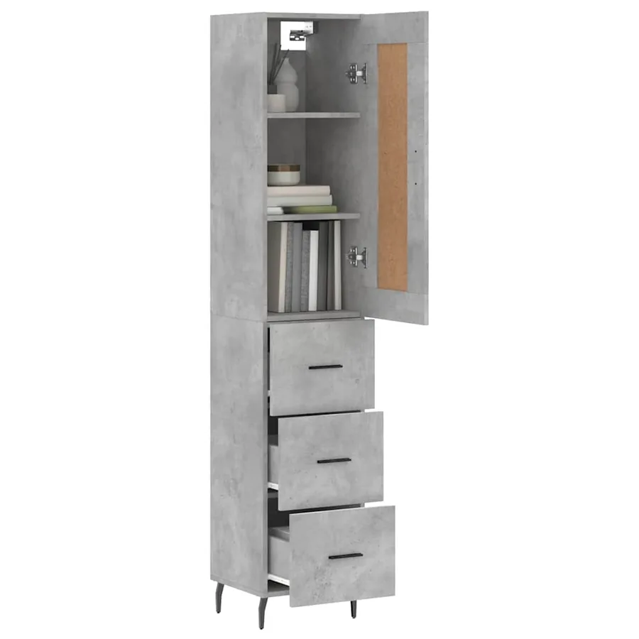 Buffet haut Gris béton 34,5x34x180 cm Bois d'ingénierie - 3