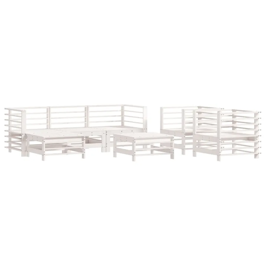 Salon de jardin 7 pcs avec coussins blanc bois massif - 3