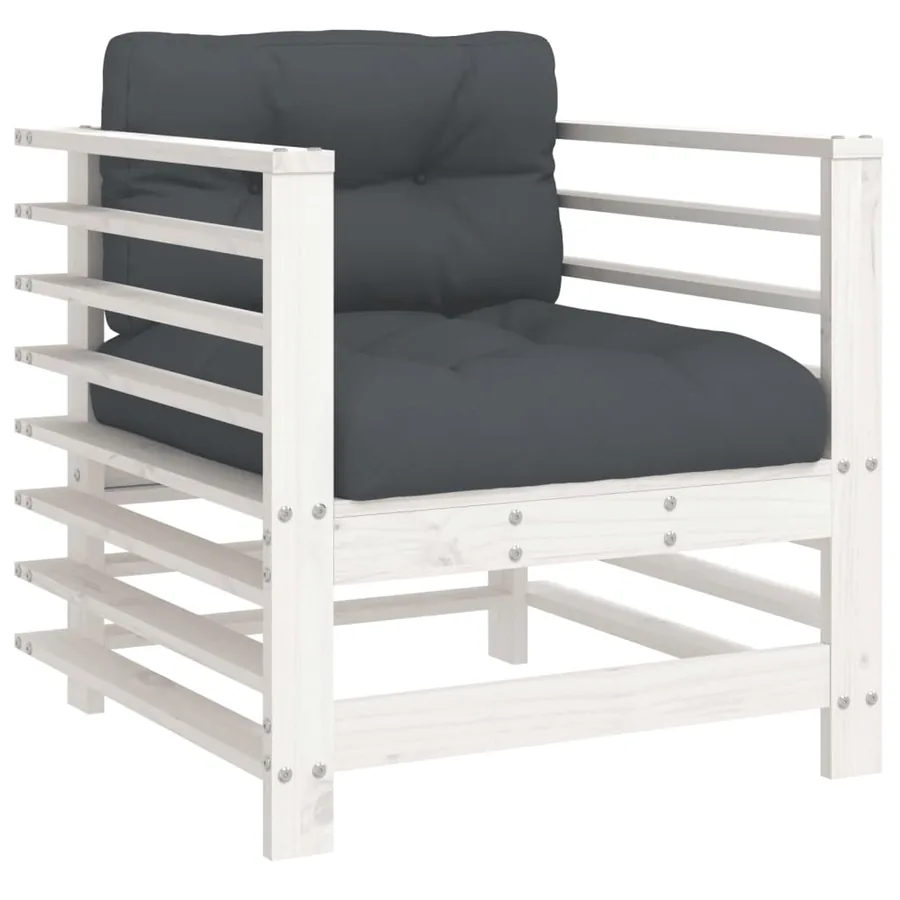 Salon de jardin 7 pcs avec coussins blanc bois massif - 5