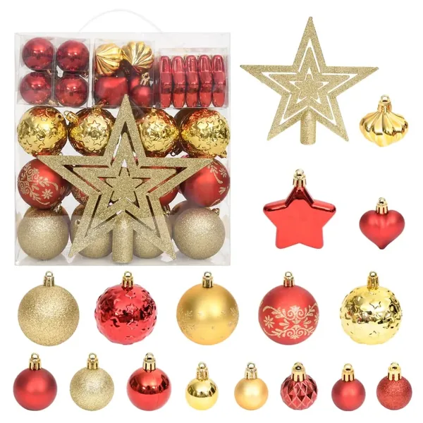 Ensemble de boules de Noël 70 pcs Doré et rouge