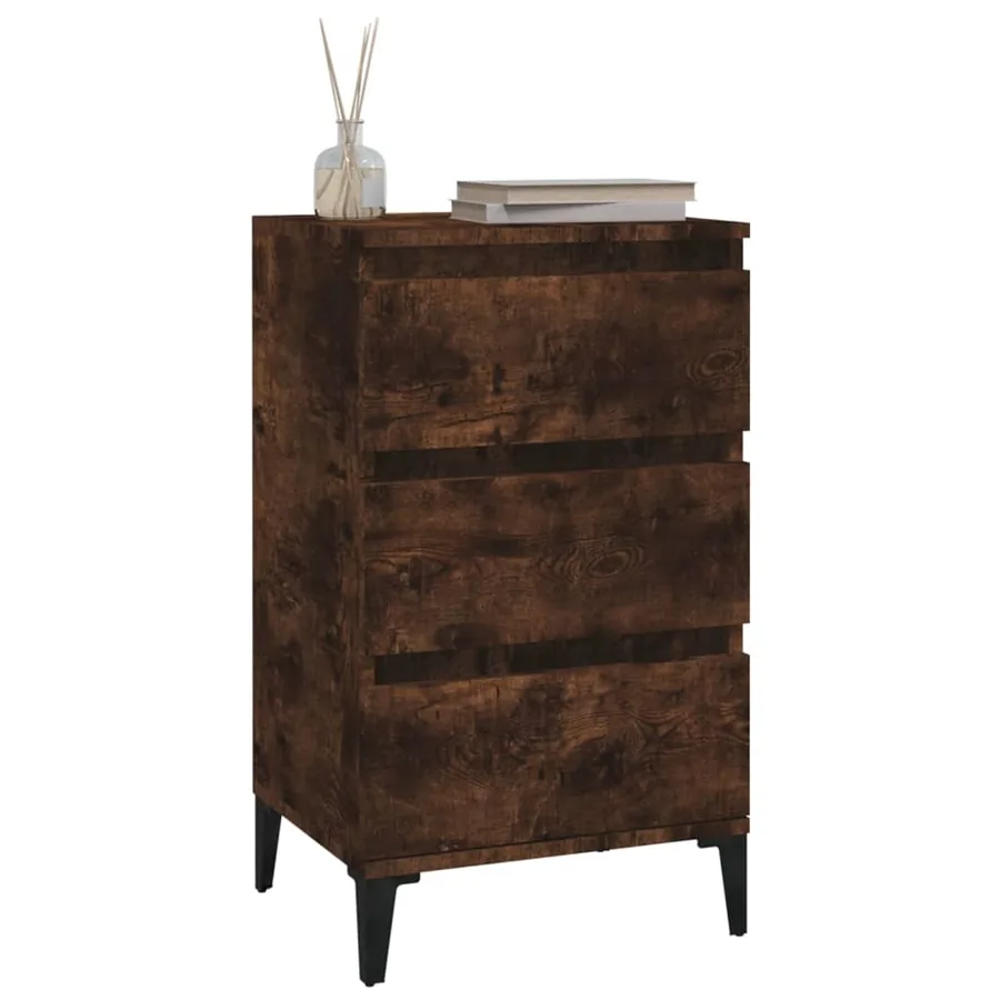 Table de chevet chêne fumé 40x35x70 cm bois d'ingénierie - 4