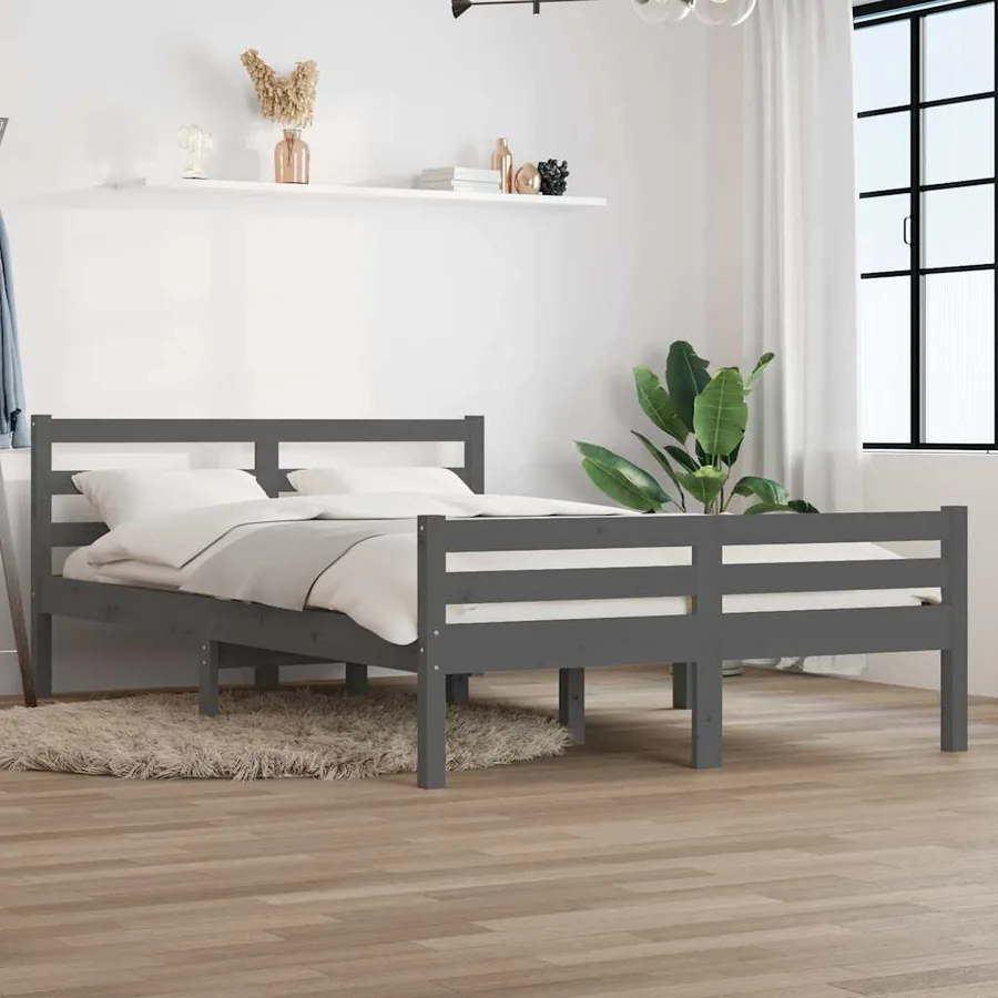 Cadre de lit sans matelas gris bois massif 140x190 cm