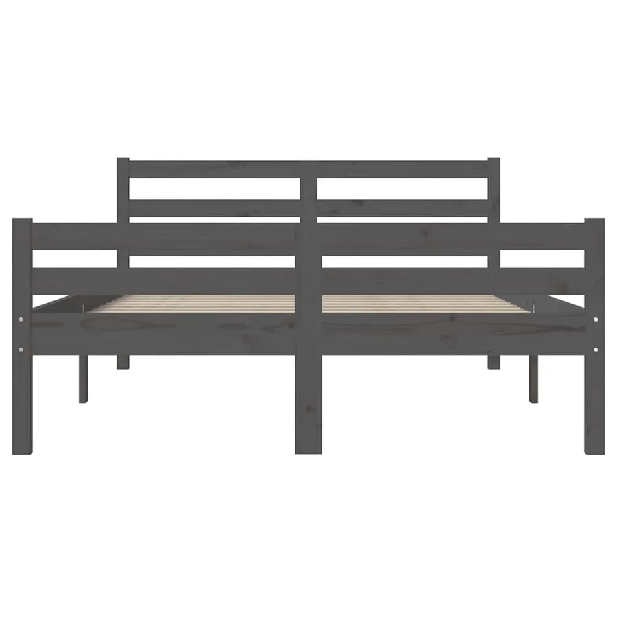Cadre de lit sans matelas gris bois massif 140x190 cm - 5