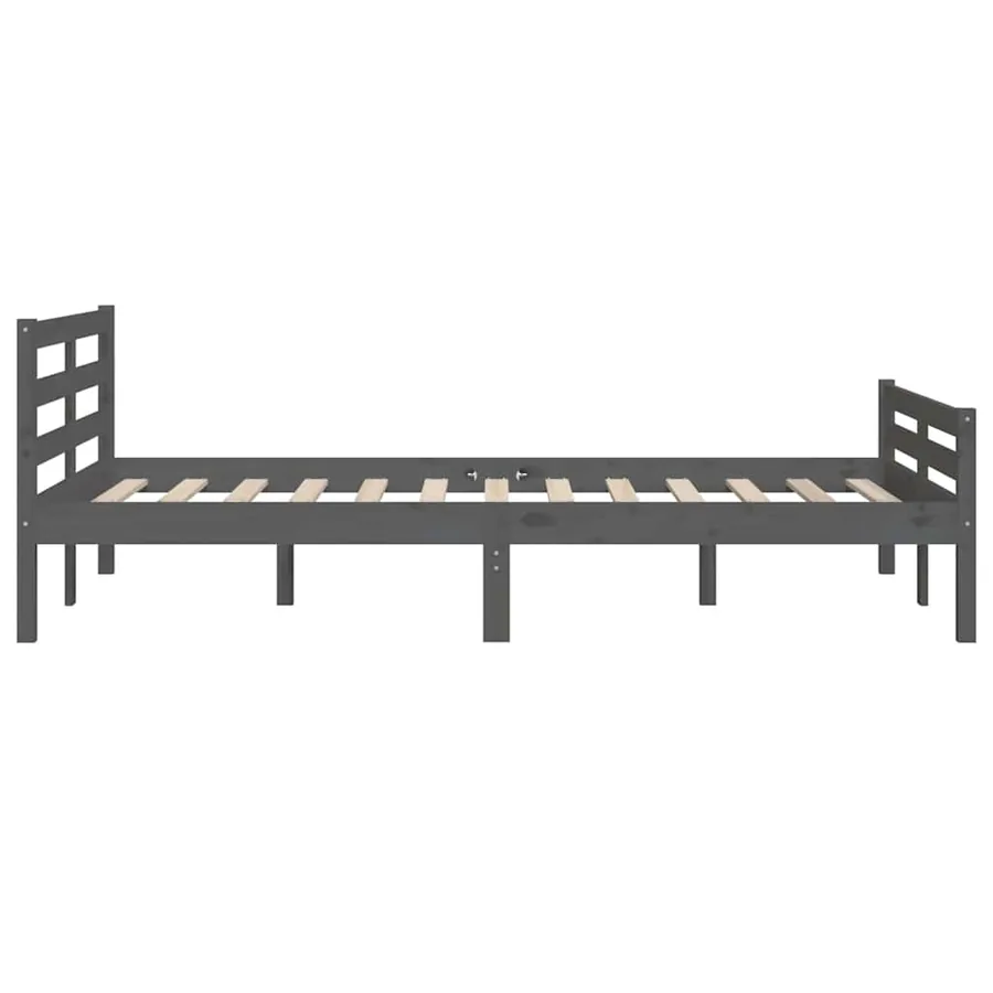 Cadre de lit sans matelas gris bois massif 140x190 cm - 6