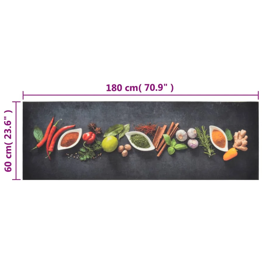 Tapis de cuisine lavable impression d'épices 60x180 cm velours - 5