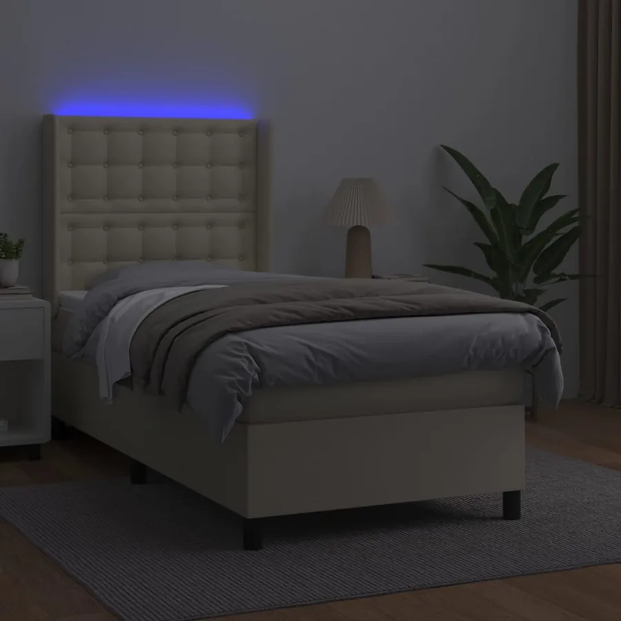 Sommier à lattes de lit matelas LED Crème 90x200cm Similicuir - 3