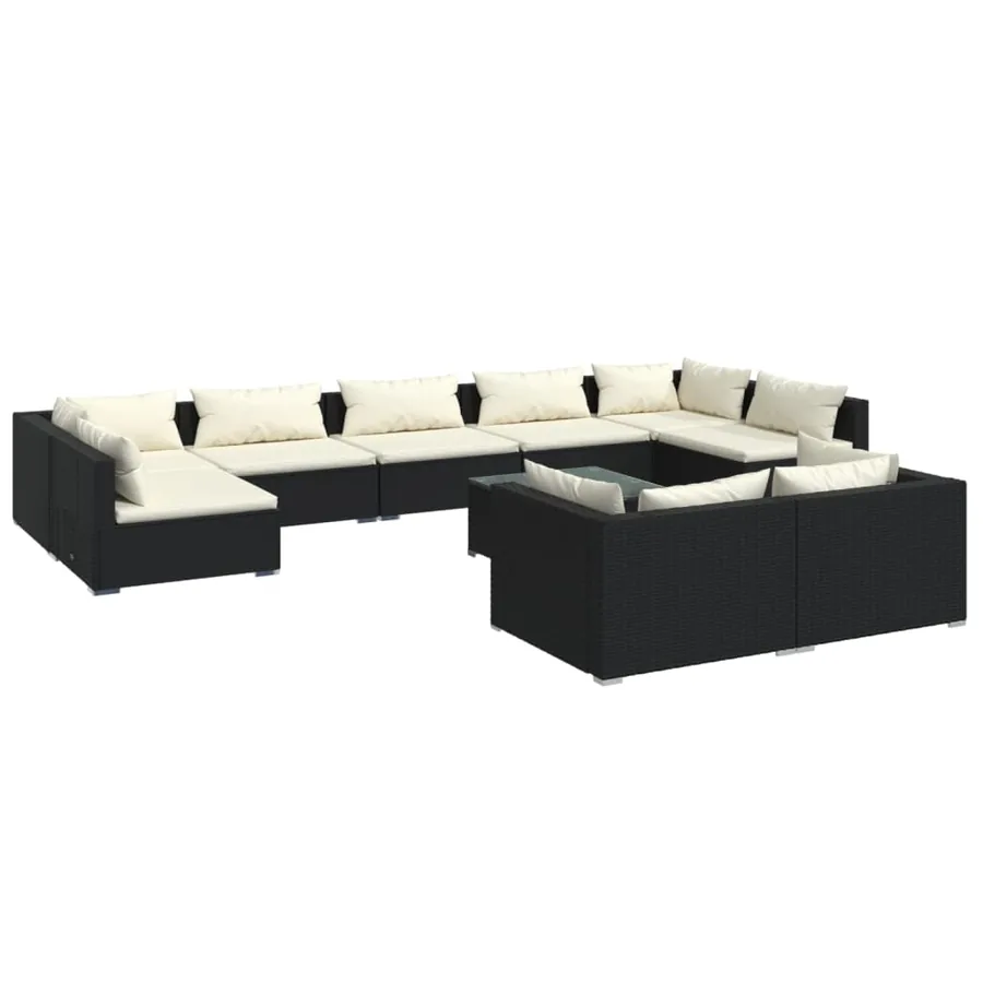 Salon de jardin 10 pcs avec coussins Noir Résine tressée - 2
