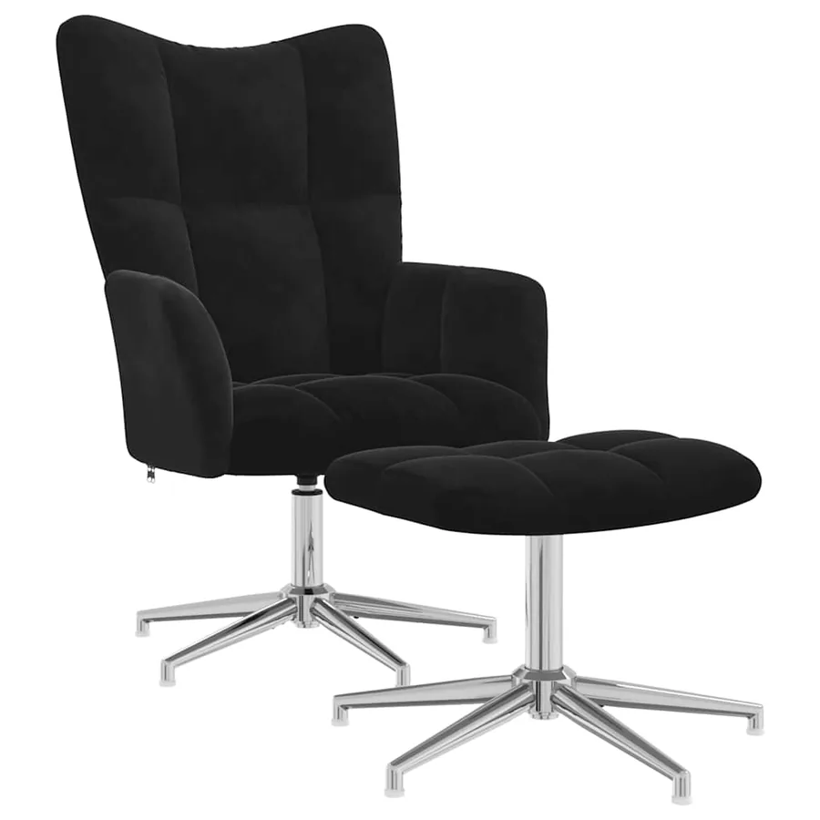Chaise de relaxation avec tabouret Noir Velours - 2