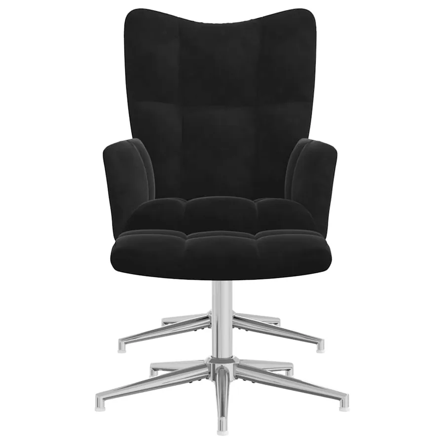 Chaise de relaxation avec tabouret Noir Velours - 3