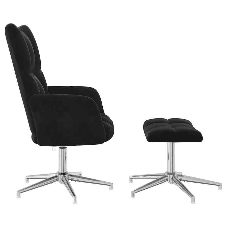 Chaise de relaxation avec tabouret Noir Velours - 4