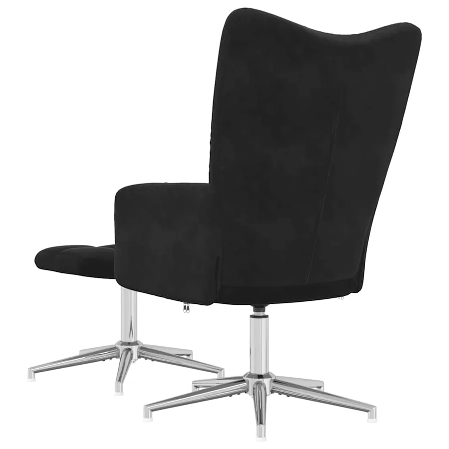 Chaise de relaxation avec tabouret Noir Velours - 5