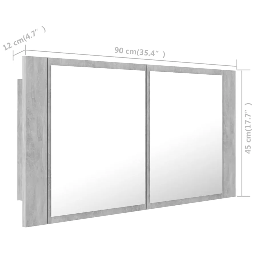 Armoire de salle de bain à miroir LED Gris béton Acrylique - 17