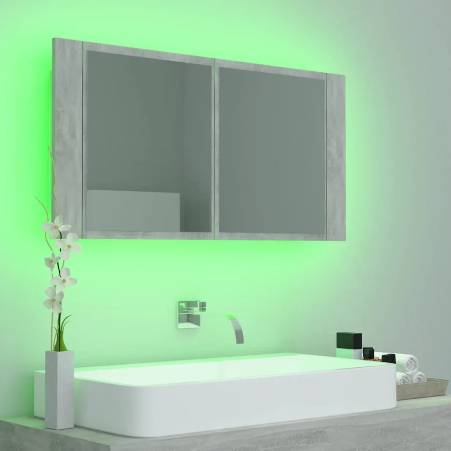 Armoire de salle de bain à miroir LED Gris béton Acrylique - 4