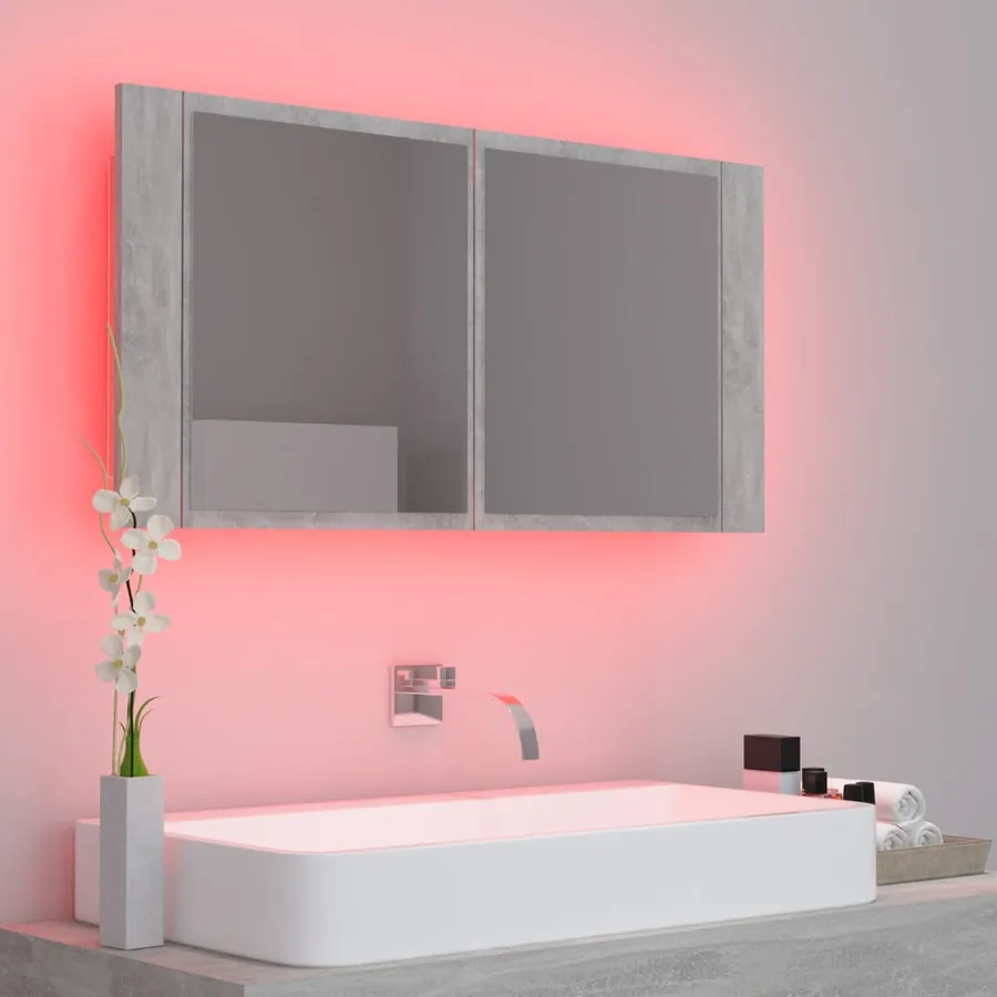 Armoire de salle de bain à miroir LED Gris béton Acrylique - 5