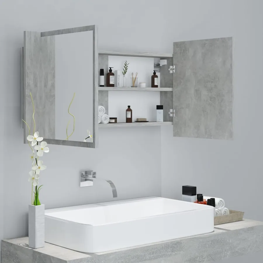 Armoire de salle de bain à miroir LED Gris béton Acrylique - 6