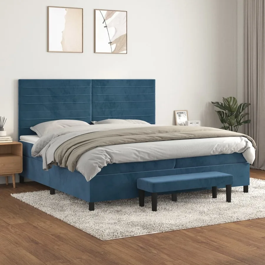 Sommier à lattes de lit et matelas Bleu foncé 200x200cm Velours