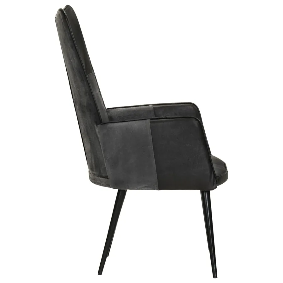 Chaise à oreilles Noir et gris Cuir véritable - 4