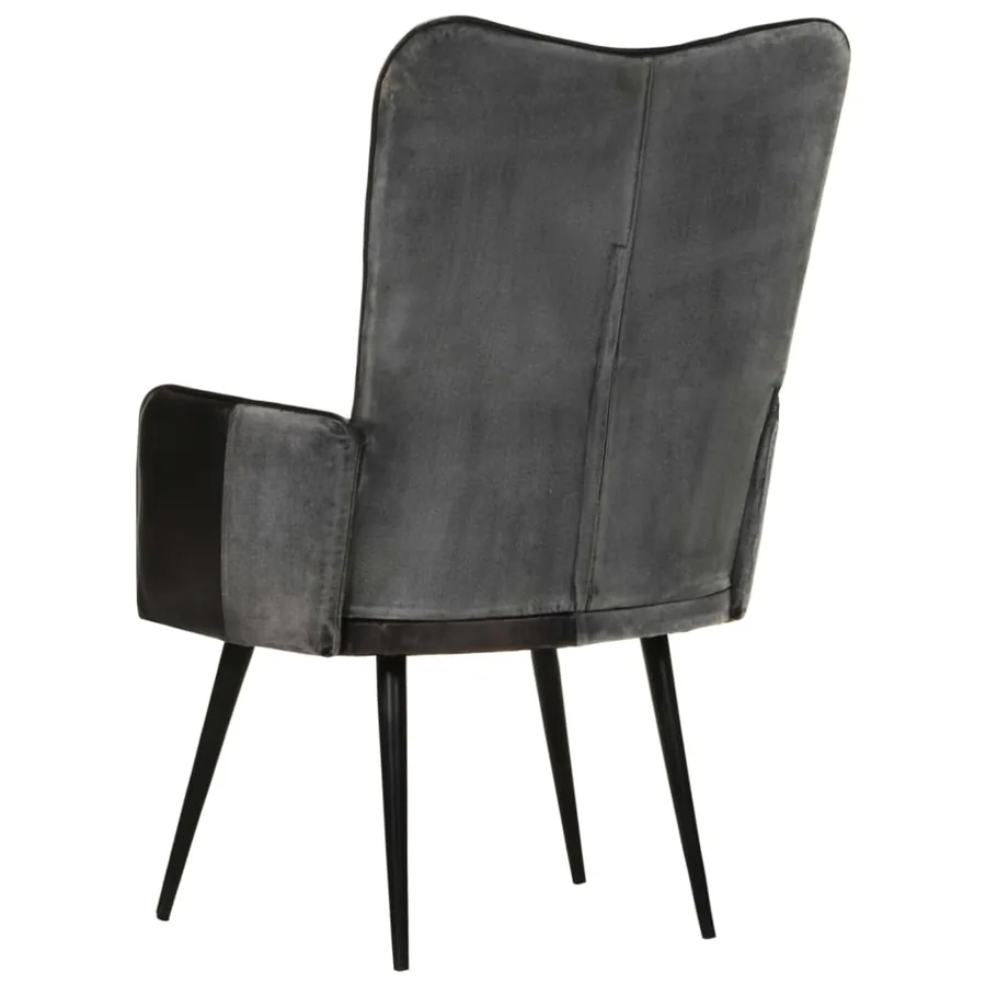 Chaise à oreilles Noir et gris Cuir véritable - 5