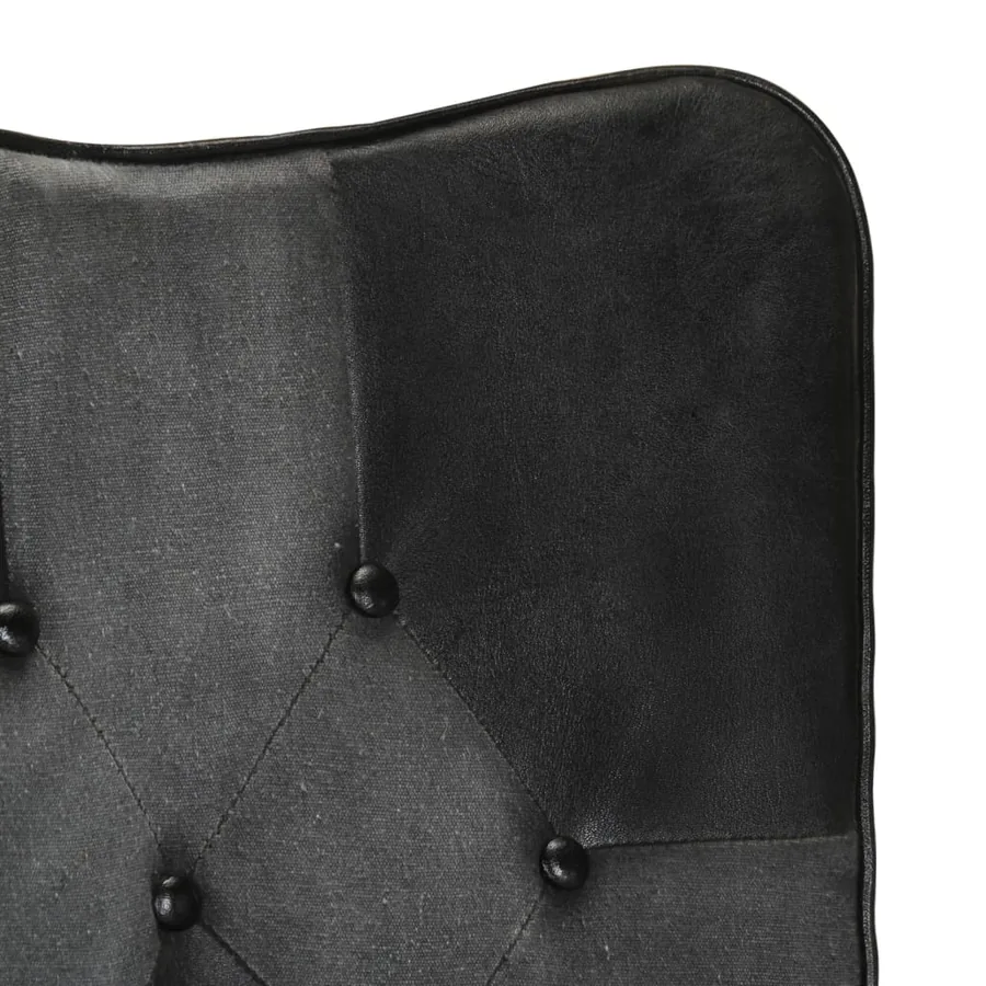 Chaise à oreilles Noir et gris Cuir véritable - 6